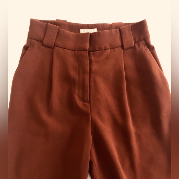 Zara H&M Pleated Front Tapered Leg Pant Brown/Maroon Size 2 - Picture 2 of 7